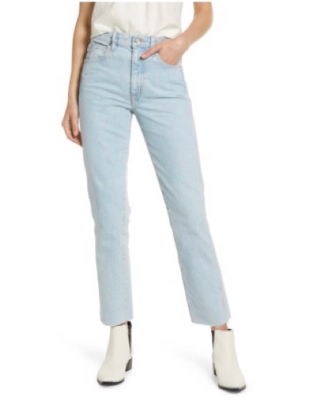 SLVRLAKE Hero High Waist Raw Hem Slim Straight Leg Jeans in Pacific